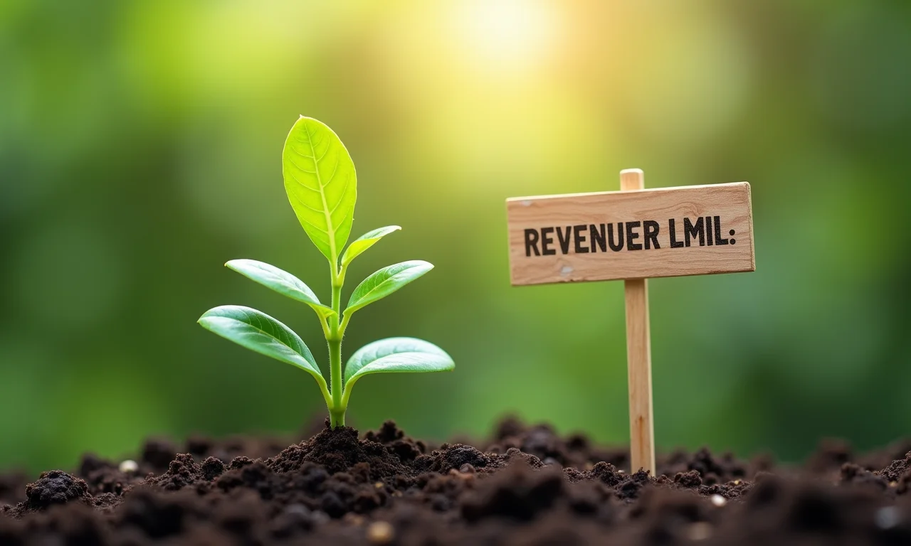 Planta crescendo representando a receita do e-commerce, com um sinal de limite sutilmente colocado.