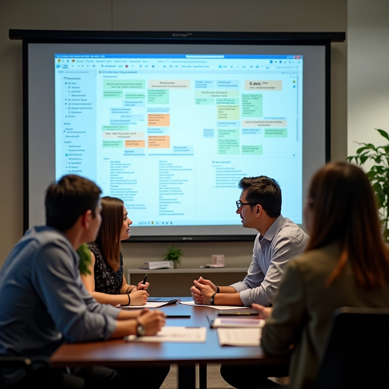 Profissionais em reunião de planejamento estratégico com Product Backlog.