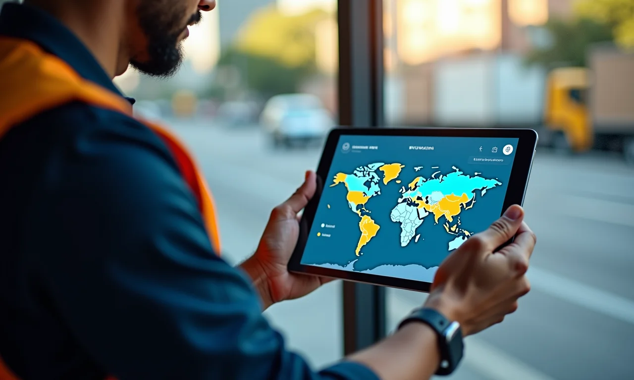 Profissional de logística otimizando rotas de entrega expressa em SP com um painel digital.