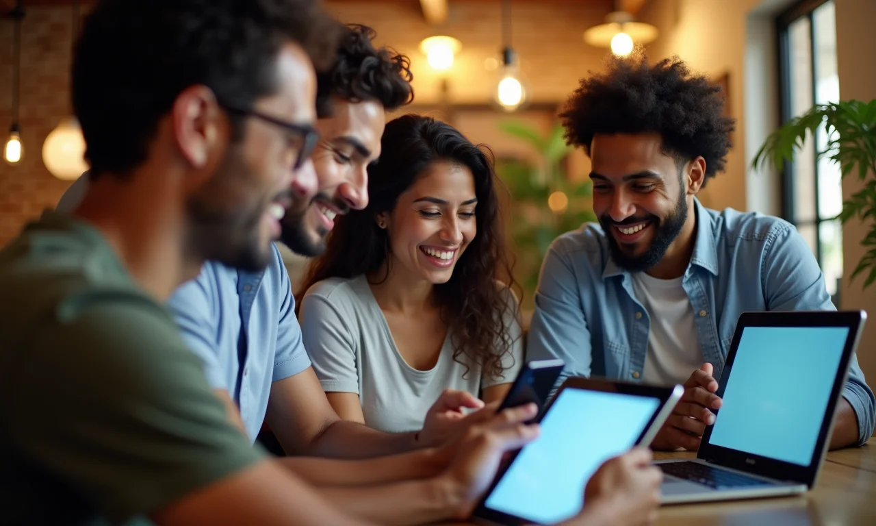 Público-alvo interagindo com anúncios online em diferentes dispositivos.