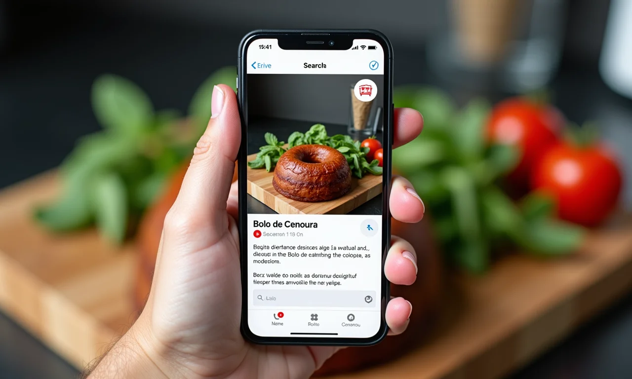 Receita de Bolo de Cenoura encontrada por busca por voz com IA.