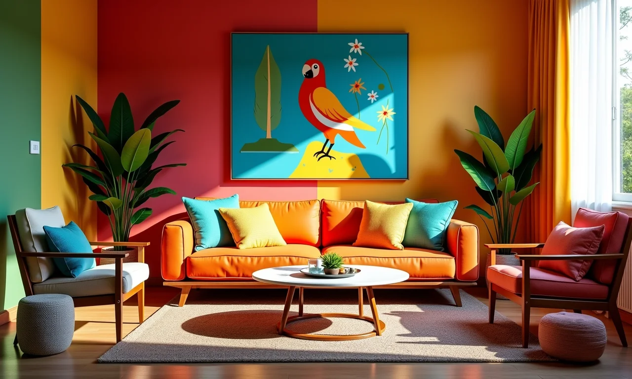 Sala de estar em SP com paredes coloridas refletindo a personalidade.