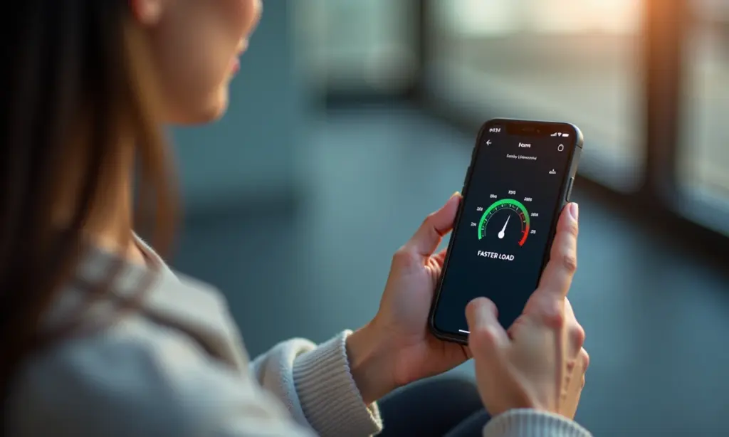 Lazy Loading: Acelere sua Loja e Melhore a Experiência Site de e-commerce carregando rapidamente em um celular, demonstrando velocidade.