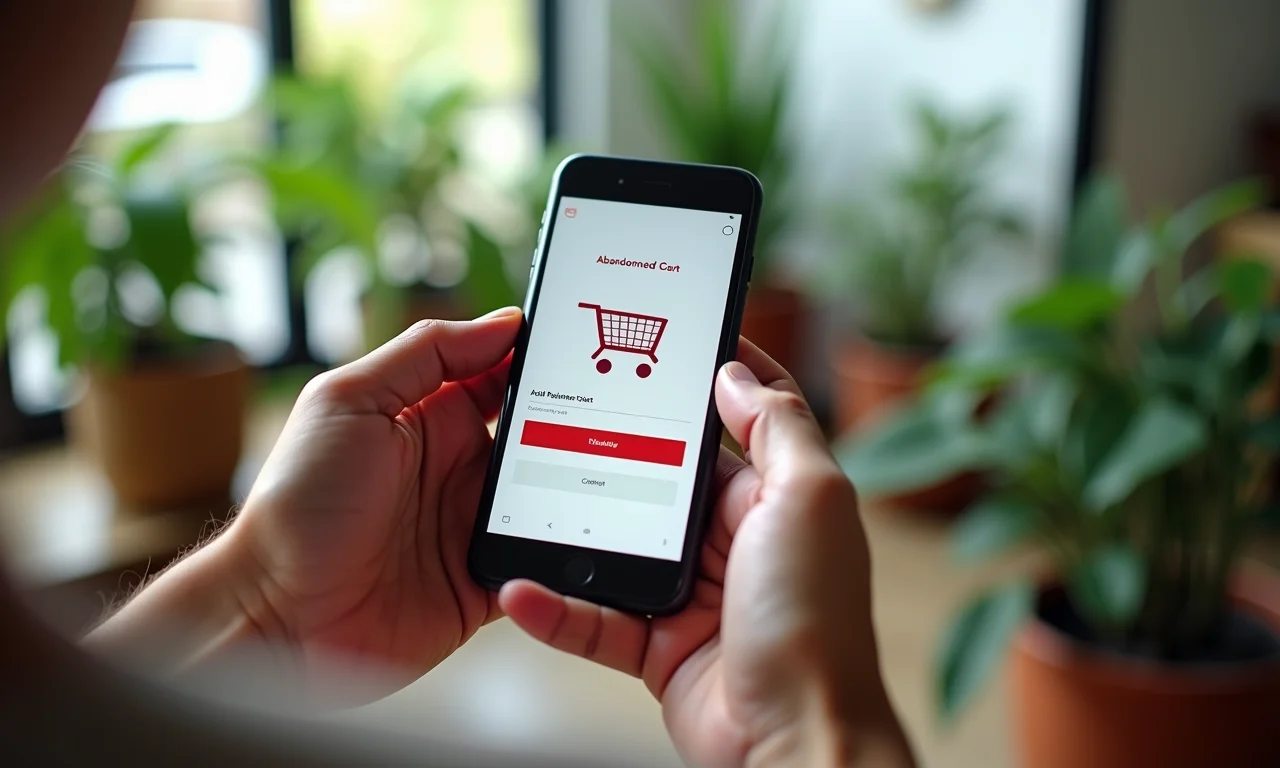 Smartphone exibindo lembrete de carrinho abandonado por SMS