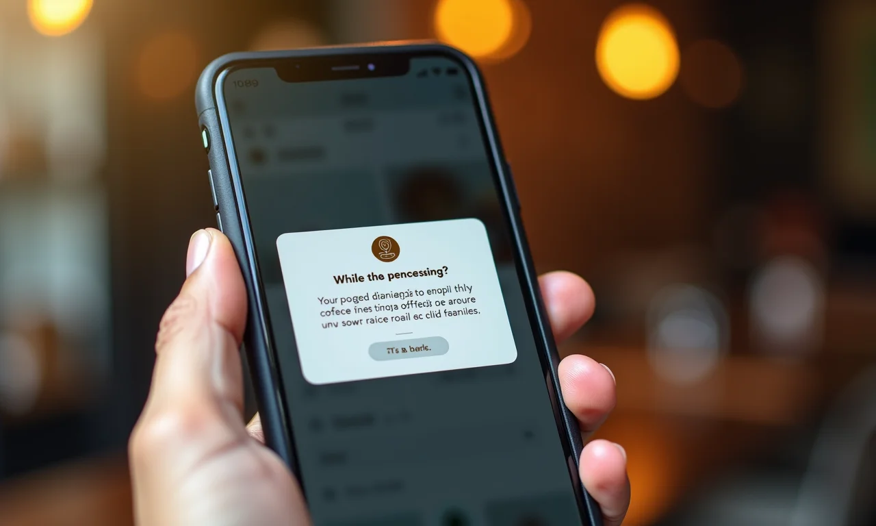 Smartphone exibindo notificação push personalizada de cafeteria local.