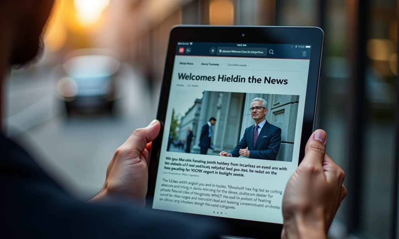 Título chamativo de notícia em tablet, com pessoa olhando atentamente.