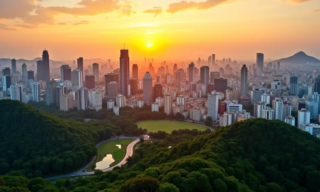 Vista panorâmica de São Paulo ao pôr do sol, representando o potencial de investimento a longo prazo na cidade.