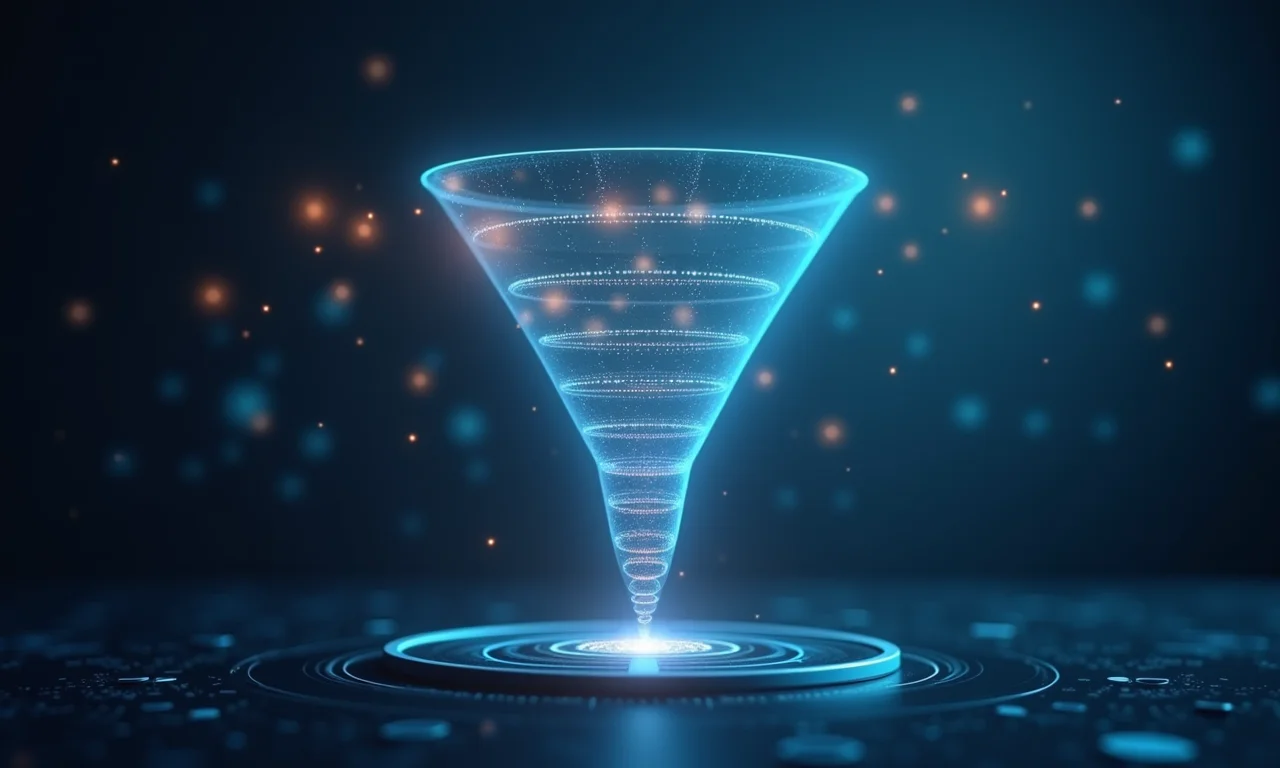 Visualização do funil de vendas com insights preditivos para otimização.